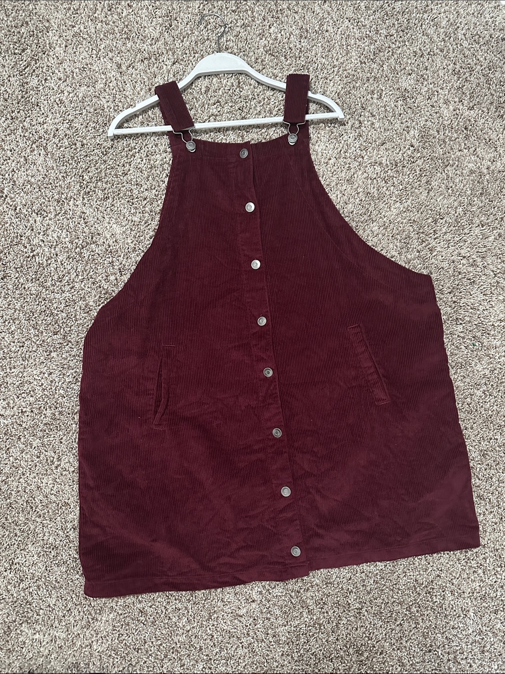 Celebrity Pink Burgundy Corduroy Button-Front Pinafore Dress